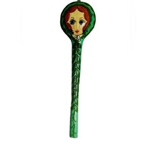 Vintage Mexican Folk Art Hand Mirror — Hand-Painted “Lady Face” — Signed